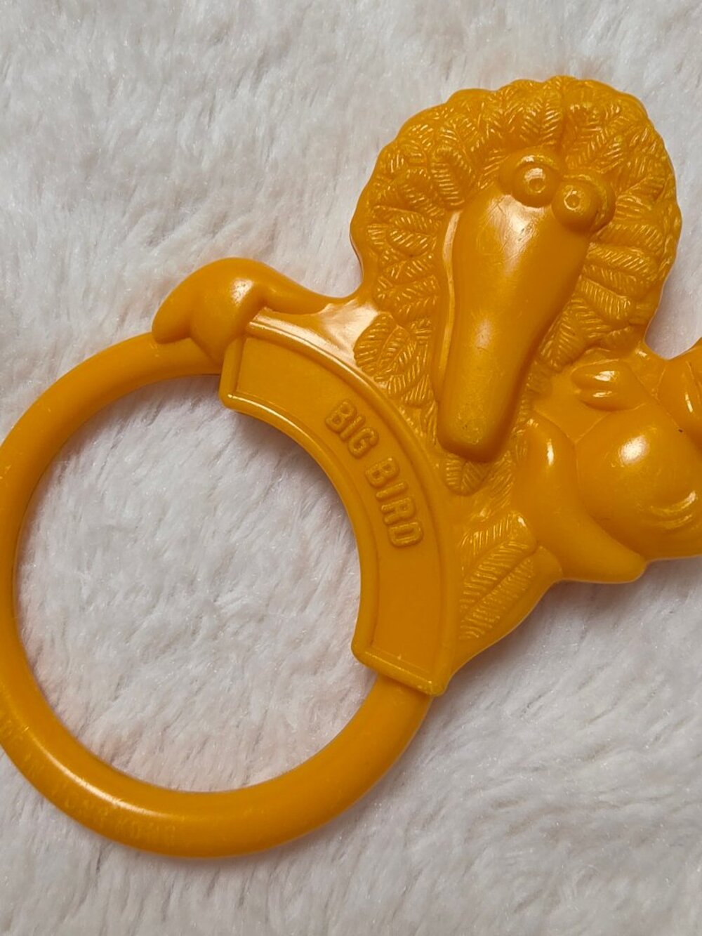 Vintage 1979 Sesame Street Big Bird Hard Plastic Ring Rattle Teether Toy Muppets